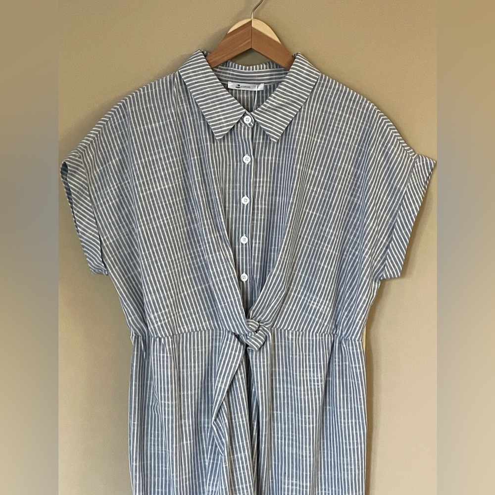 NWT Cupshe Blue and White Striped Midi Dress with Knot Detail
